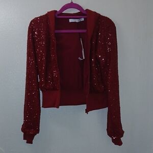 REVOLVE Glittering Ruby Bomber Jacket